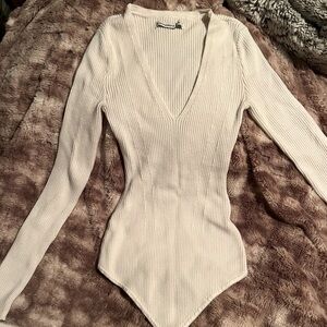 Cream AF V neck sweater one piece